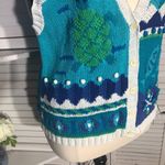Vintage 90s Hand Knitted Cotton Vest Teal Blue XL Photo 5