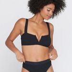 NEW L'Space Lee Lee Black Sculpt Rib Knit V Neck Sleeveless Swim Bikini Top XS Photo 2