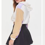 Forever 21 NWT  Color Block Cropped Hoodie Sweatshirt Cream Tan Lavender Neutrals Photo 3