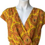 Anthropologie Maeve Cap Sleeve Wrap Top Mixed Media Yellow Printed Blouse, Sz S Photo 10