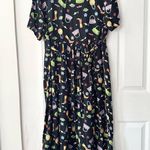 Coldwater Creek  Black Square Neck Novelty Shoes Purse 90s Tie Back Midi Dress LP Photo 8