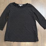 Caroline Rose Black & White Bias Stripe Knit 3/4 Sleeve Tunic Top Size Medium Photo 0