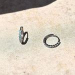Sterling Silver Mini Hoop Huggies with Blue Stones Photo 4