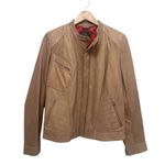 Cole Haan Lamb Leather Moto Jacket Zip Front Collarless Tan Nude Brown Women’s M Photo 1
