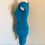 Bebe  Cinched Bodycon Asymmetric Sexy Blue Dress Photo 5