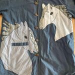 AMAZING Handmade reversible embroidered Horses quilted cotton Chambray Jacket Size L Photo 6