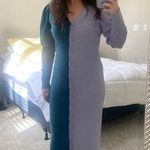 BUSAYO X RTR Teal Lilac Colorblock 100% Wool Button Down Rib Sweater Dress XS Purple Photo 10