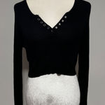 Streetwear Society Black Ribbed Knit Long Sleeve Top Silver Grommet Detail L Photo 0