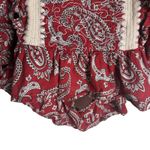 Sea New York Theodora Red Paisley Print Puff Sleeve Square Neck Crochet Trim Top Photo 6