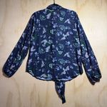 Vanessa Williams Bow Blouse NWT Size Small Blue Crane Floral Print Long Sleeve Photo 10