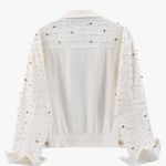 #700 BOUTIQUE White Pearl Beaded Jean Jacket White Size XL Photo 3