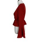 Nasty Gal Deep V Neck Top Size 2 Red Peplum Ruffle Long Sleeve Romantic Feminine Photo 4