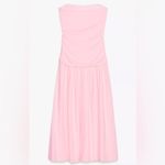 ZARA NWT light pink strapless bandeau ruched drop waist midi flowy shift dress Photo 4