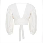 Reiss Ava V Neck Bow Back Cuffed Sleeves Crop Top Women’s Sz 8 Photo 2