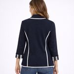Ming Wang  Nautical Preppy Blazer S | Navy Knit Contrast Trim Jacket Photo 1