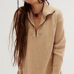 Free People  Ashton Zip Thermal Waffle Knit Long Sleeve Top in Sand Medium Photo 0