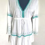 Soaked Boho Embroidered White Turquoise Tunic Dress Blue Size M Photo 0