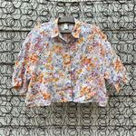 H & M linen floral crop boxy airy button up short sleeve shirt MEDIUM Photo 0