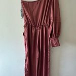 NEW! Dress Day Satin Pink Jumpsuit with One Off Shoulder Mauve Small Photo 6