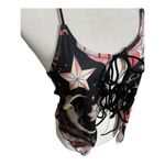 Romwe  Black Multicolor Moon Floral Print Halter Top Size L Lace Up Open Back Photo 8