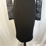 Iris Midi Dress Semi Sheer Stripe Panel Long Sleeve Stretchy Black Large Formal Photo 3