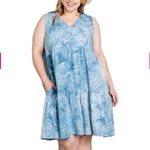 Cotton Bleu Sleeveless Tiered Babydoll Dress Blue Tie Dye Size 3X Pockets New Photo 2