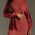 Anthropologie Mock-Neck Tie-Waist Sweater Mini Dress, Size L Photo 4