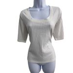 Evereve  White Ribbed Square Neckline Half Sleeve Modern Top‎ Size Large Photo 1