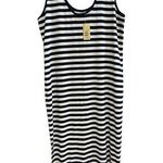 EXPRESS Vintage 90s Tricot - Navy striped sleeveless tank stretch midi dress,SzL Photo 0