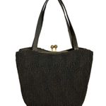 Vintage Corde Chevron Black Satchel Handbag 1940s Embroidered Hinged Frame Purse Photo 1