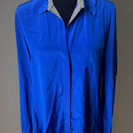 Diane Von Furstenberg Diane von Furstenburg silk royal blue blouse medium chain link‎ 8 Photo 0