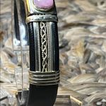 Silver and Black Leather Bracelet with Pink Stone Photo 4