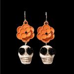 Skull Orange Flower Black Rose Eyes Drop Dangle Halloween Earrings‎ Faux Fashion Photo 4