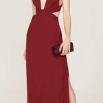 Fame and Partners Firedust Red Plunge Cut Out Sleeveless Slit Gown Size 4 Photo 0