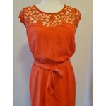 Guess  Dress Women 2 Coral Orange Lacey Chiffon Short Sleeve Belted Lace Crochet Photo 3