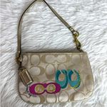 Coach  Gold Blue Pink Canvas Wristlet Photo 0