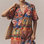 Farm Rio  Graphic Scalloped Mini Shirt Dress, Size L Photo 0