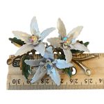 Vtg Edelweiss Floral Brooch Pin Hand Painted Flower Etched Rhinestone UNSIGNED Photo 3