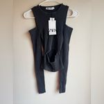 ZARA  Charcoal Ribbed Knit Sweater With Cutout Size Small NWT Photo 4