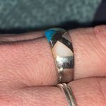 Italian Stamped Sterling Silver With Turquoise and Mother of Pearl Inlay Ring Size 8 Photo 3