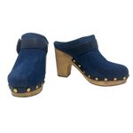 Veronica Beard  Dacey Denim Clogs Heels Studded Buckle Wood Blue Size 6‎ Photo 2