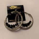 Silver Tone Hoop Earrings Pierced NWT Genuine Austrian Crystal Titanium Plating Photo 6