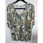 Maurices 24/7 Cream Navy Paisley Print Dolman Short Sleeve V Photo 1