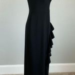 XScape Women's Formal Dress Size 6 Black Sleeveless Ruffled Thigh Slit Gown Photo 1