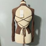 ZARA  Brown Long Sleeves Round High Neck Open Back Rib Adjustable Top Size L Photo 11