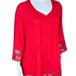 Blair  Red Women's Blouse Large Lace Pleated Button-Front NWOT Boho Photo 10