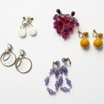 Lot of 5 Pairs Clip On Earrings Gold Silver Tone Purple White Yellow Red Beads Photo 0