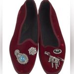 Giannico Velvet Flats Crystal Embellishments Chic Red Velvet Women's Loafers Size 7 Photo 0