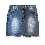 KanCan USA KanCan Distressed Denim Skirt Size 3/25 Raw Hem High Waist Mini Jean Skirt 721G Photo 0