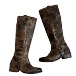 Diba True Brown Distressed Leather Flower Child Harness Riding Boots Photo 1